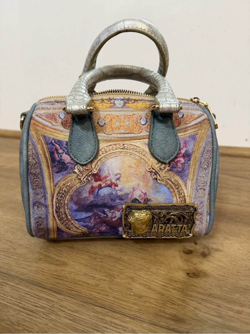 Aratta Multicolor Printed Mini Satchel with Gold Plaque